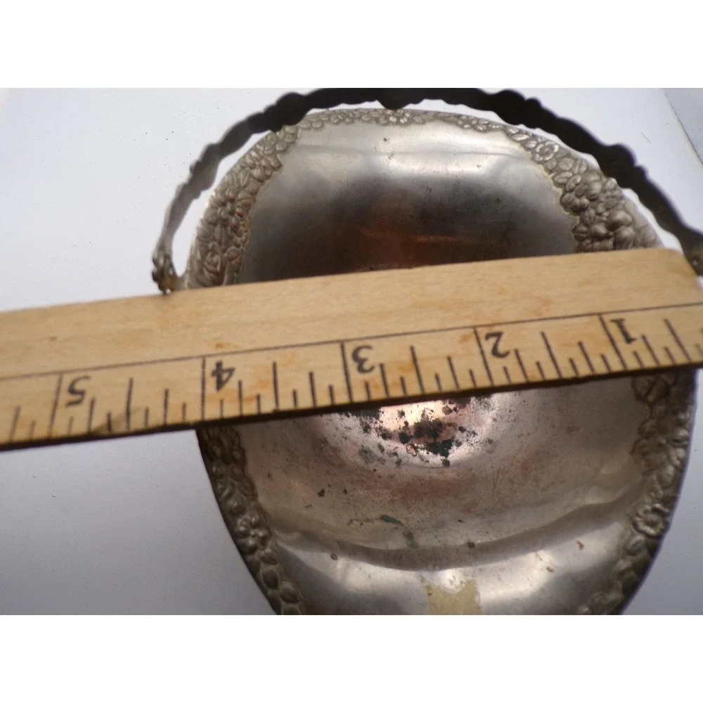 Vintage Ornate Silver‎ Plated Basket with Handle Floral Design Home Decor